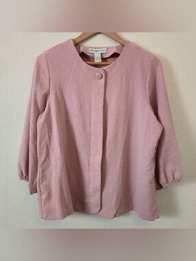 New York Clothing Company Pink Button-front ¾ Sleeve Blouse